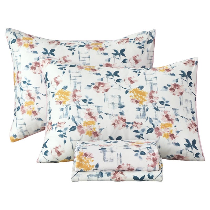URBONUR Vintage Floral Printed Sheet Set Queen Size, 4-Piece - 100% Egyptian Cotton Sateen, Deep Pocket Cooling & Breathable Bedsheets - Purple Yellow Wildflowers Pattern, Soft Silky Bedding - Image 1