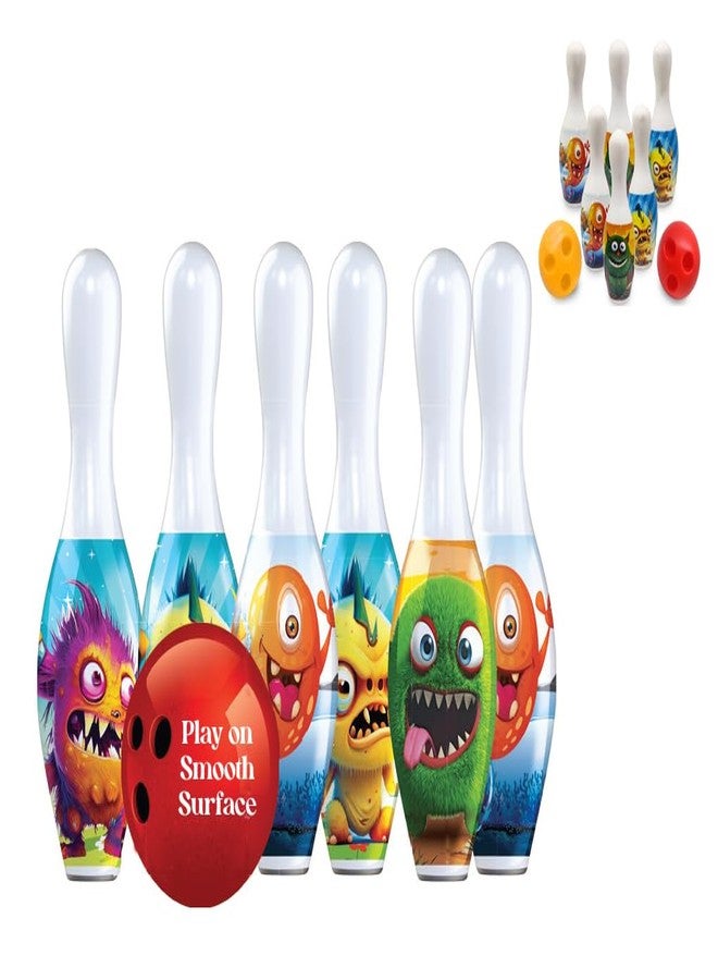 PSEUDO® Bowling Toy Set with 6 Pins and 1 Ball Indoor Outdoor Sports Game for Kids-Delux Bowling (Moster Print Bowling),Multicolor - Image 2