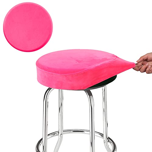 SINOSSO Bar Stool Cover, Super Soft Velvet Dia.11-13" Round Stretchy Washable Dustproof Slipcover for Upholstered Furniture (S, Hot Pink,1 Count) - Image 1