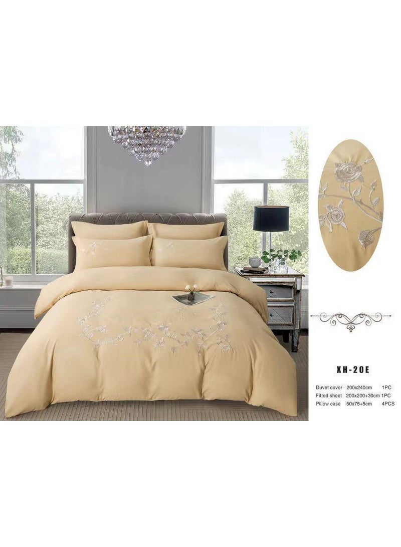 Comfy King Size Soft Embroidered Floral All Season Luxurious Cotton 6Pc Gold Comforter Set