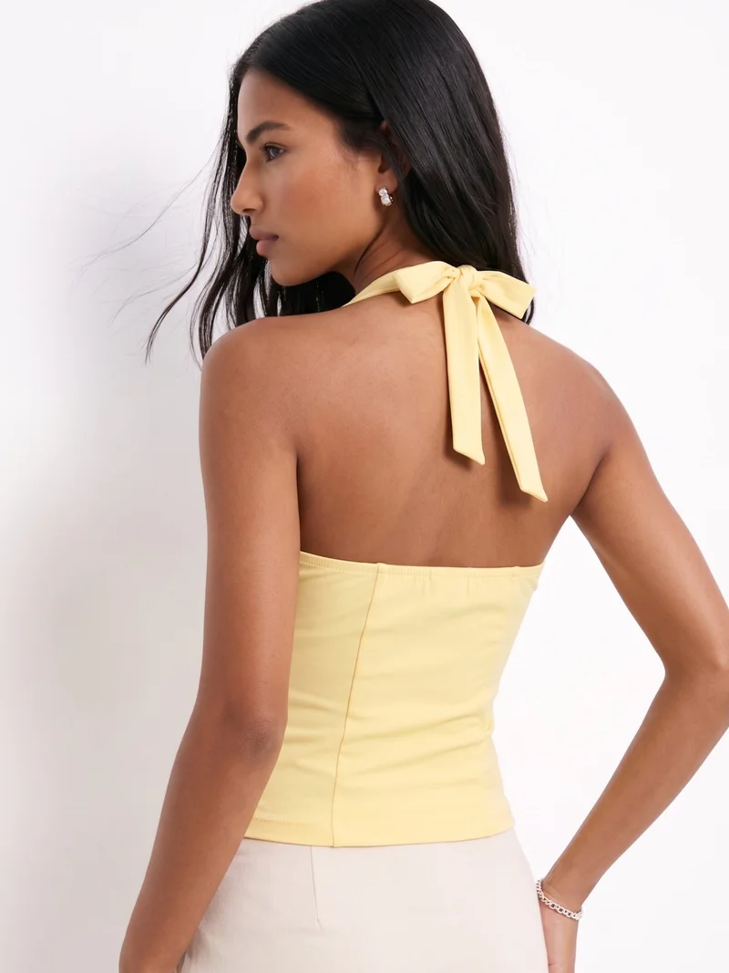 Outzidr  Yellow Halter Neck Top for Women | Best Price UAE