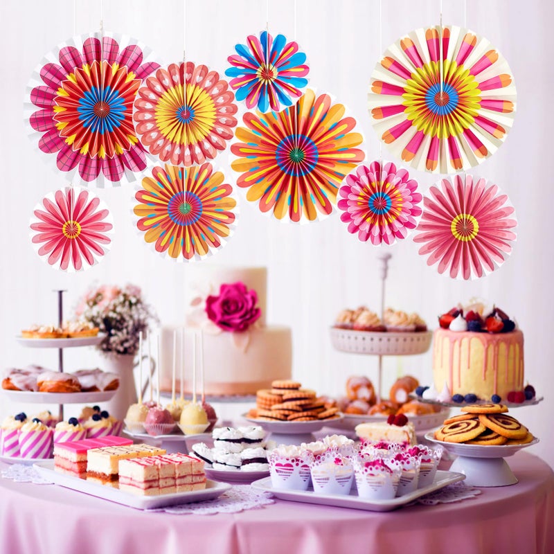SUNBEAUTY SUNBEAUTY 9 PCS Flower Decorations Hanging Carnival Paper Fans Decorations Flower Paper Fans Classroom Decorations Paper Flowers Decorations for Wall Spring Decorations  - Image 4