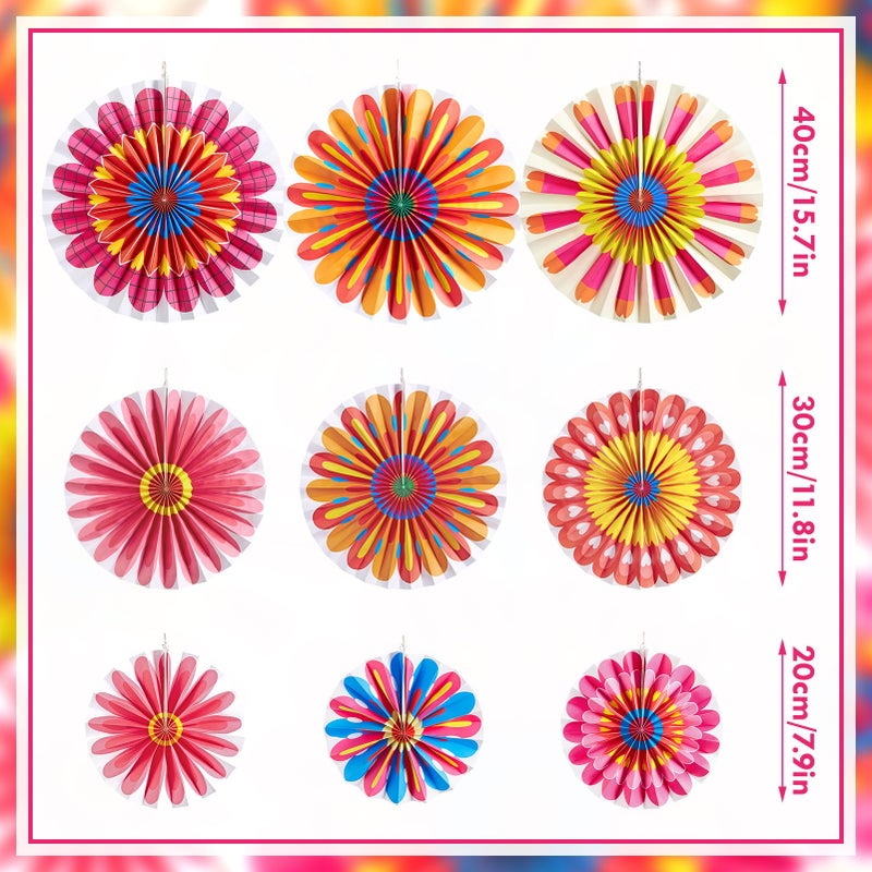 SUNBEAUTY SUNBEAUTY 9 PCS Flower Decorations Hanging Carnival Paper Fans Decorations Flower Paper Fans Classroom Decorations Paper Flowers Decorations for Wall Spring Decorations  - Image 2