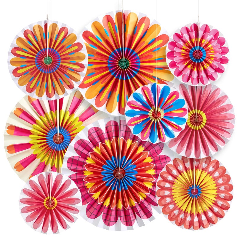 SUNBEAUTY SUNBEAUTY 9 PCS Flower Decorations Hanging Carnival Paper Fans Decorations Flower Paper Fans Classroom Decorations Paper Flowers Decorations for Wall Spring Decorations  - Image 1