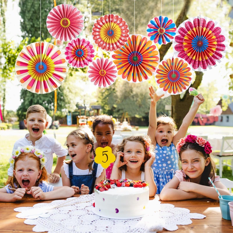 SUNBEAUTY SUNBEAUTY 9 PCS Flower Decorations Hanging Carnival Paper Fans Decorations Flower Paper Fans Classroom Decorations Paper Flowers Decorations for Wall Spring Decorations  - Image 5