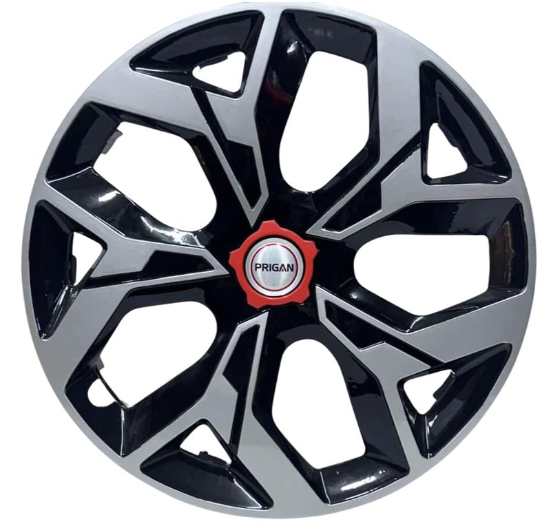 PRIGAN 15 Inch Universal Wheel Cover Silver Black Wheel Cap (Available in 14,15 Inch) (Set of 4 Pcs) (Press Fitting) Model- VOX DC-15 - Image 1