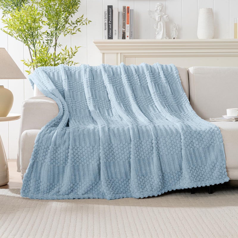 Lussena 50x70 Inch Blue Throw Blanket - Soft & Fluffy Fleece, Cute & Aesthetic, Perfect for Sofa, Couch, Chair, Bed, Living Room & Bedroom, All-Season Use, Plush & Cozy Decorative Blanket - Image 2