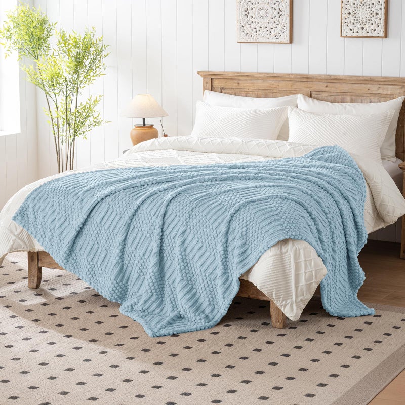 Lussena 50x70 Inch Blue Throw Blanket - Soft & Fluffy Fleece, Cute & Aesthetic, Perfect for Sofa, Couch, Chair, Bed, Living Room & Bedroom, All-Season Use, Plush & Cozy Decorative Blanket - Image 3