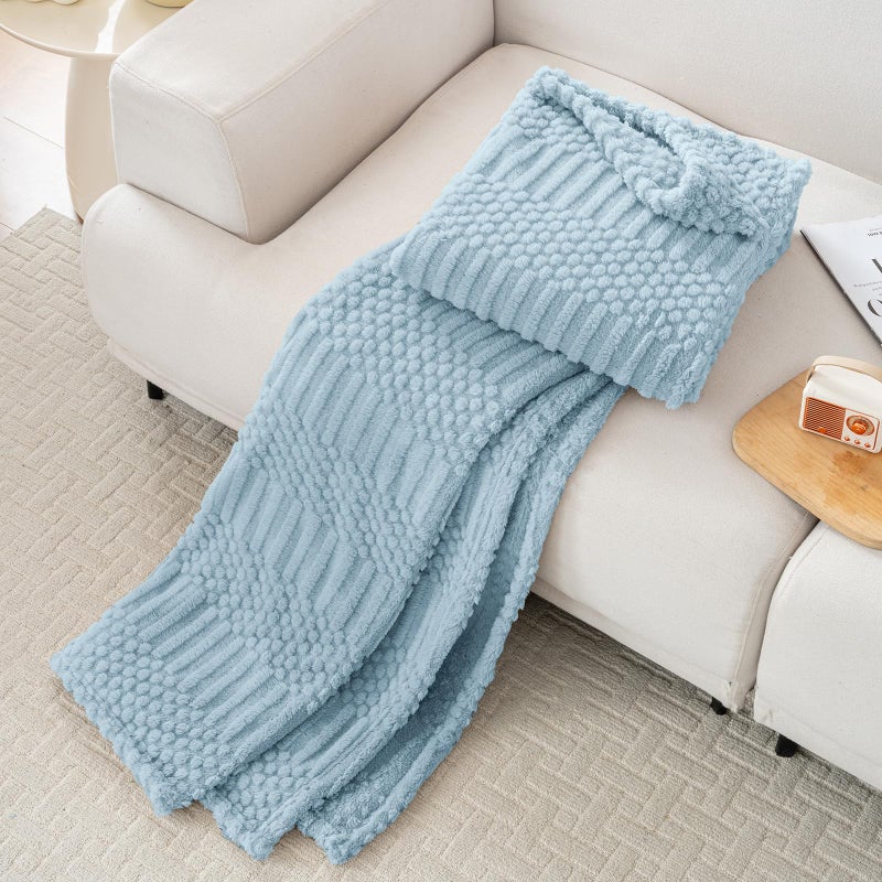 Lussena 50x70 Inch Blue Throw Blanket - Soft & Fluffy Fleece, Cute & Aesthetic, Perfect for Sofa, Couch, Chair, Bed, Living Room & Bedroom, All-Season Use, Plush & Cozy Decorative Blanket - Image 4