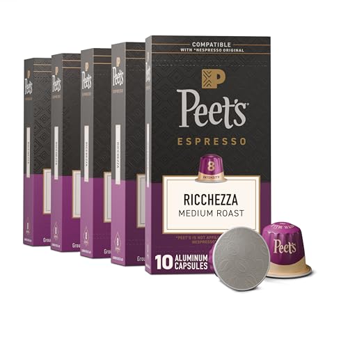 Peet's Coffee Peets Coffee Medium Roast Espresso Capsules Compatible with Nespresso Original Machine 100 Arabica Coffee  Ricchezza Intensity 8 50 Count 5 Boxes of 10 Espresso Capsules - Image 1