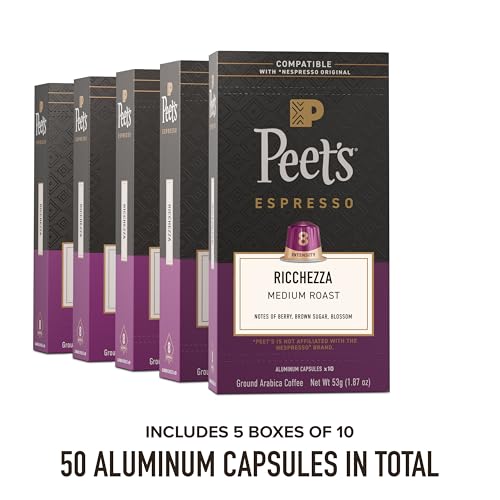 Peet's Coffee Peets Coffee Medium Roast Espresso Capsules Compatible with Nespresso Original Machine 100 Arabica Coffee  Ricchezza Intensity 8 50 Count 5 Boxes of 10 Espresso Capsules - Image 5