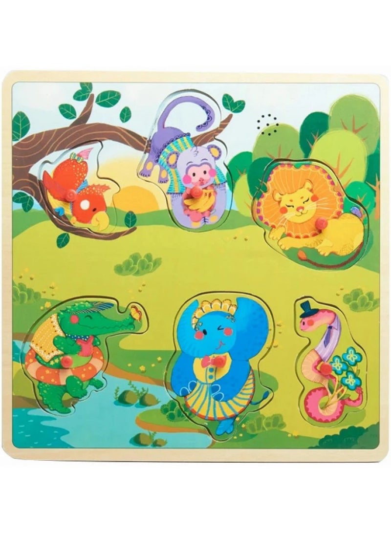 لعبة التطابق الصوتي – حيوانات الغابة للأطفال – 6 قطع تعليمية - Image 1