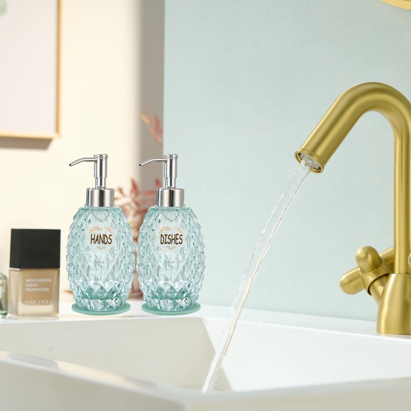MALACHI Soap Dispenser Set, Crystal-Textured Diamond Glass with Rustproof Stainless Steel Pump, Dual-Labelled Hand & Dish Soap Dispenser for Kitchen & Bathroom - Image 4