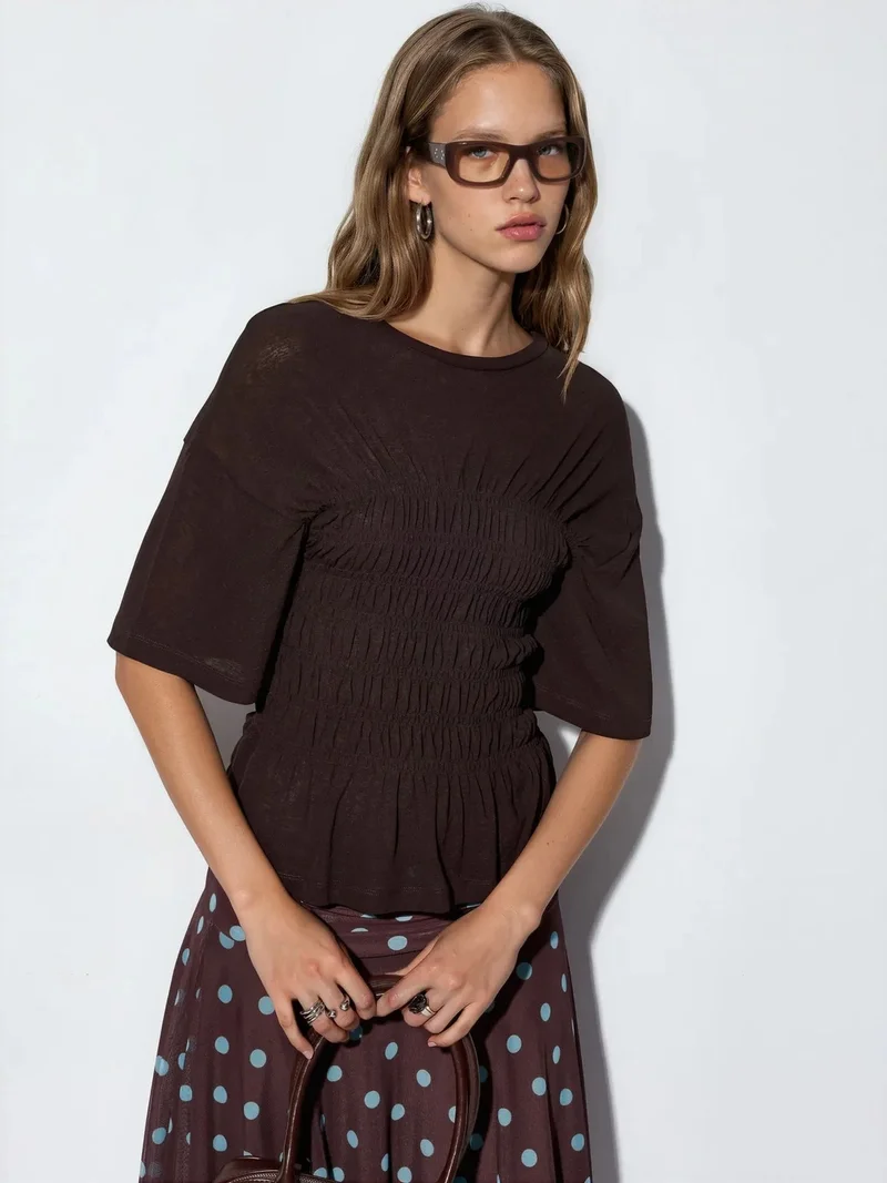 بوسيم BUSEM Women’s Solid Crepe Frill Blouse