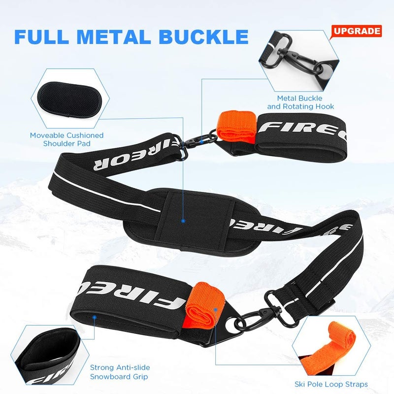 FIREOR Ski Carrier Strap, Snowboard, Pole and Boot Carry Sling Band Kit for Family Men Women & Kids, Skiing Accessories Gifts - Image 3