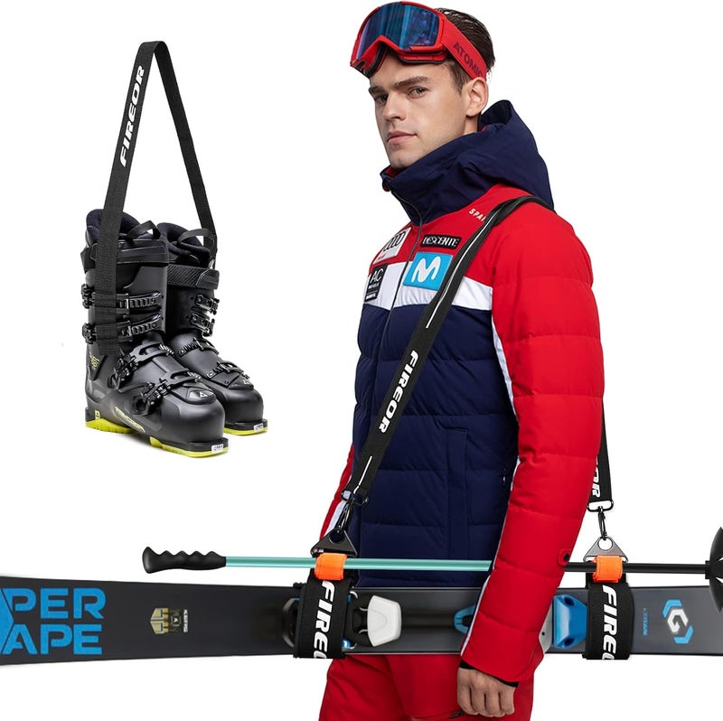 FIREOR Ski Carrier Strap, Snowboard, Pole and Boot Carry Sling Band Kit for Family Men Women & Kids, Skiing Accessories Gifts - Image 1