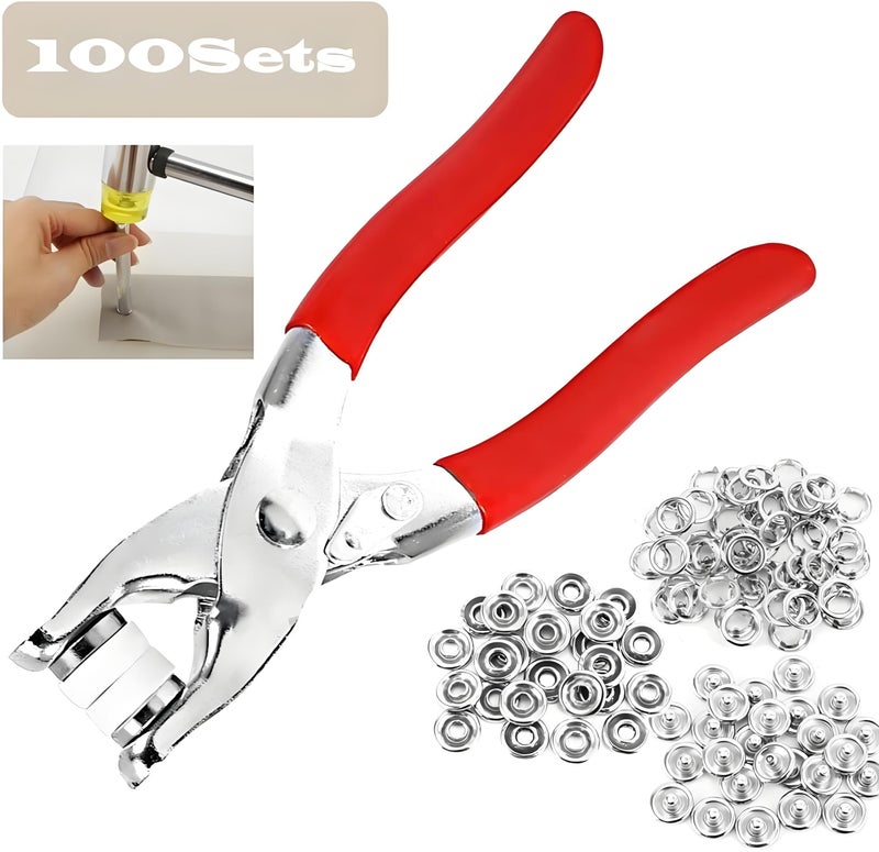 Abruga 100 Sets Abruga Metal Snaps Buttons, Five Claw Buckle Installation Plier Tool Set, Snap Fastener Plier Tool, Metal Prong Snaps Buttons for Clothing Leather Crafting Sewing - Image 2