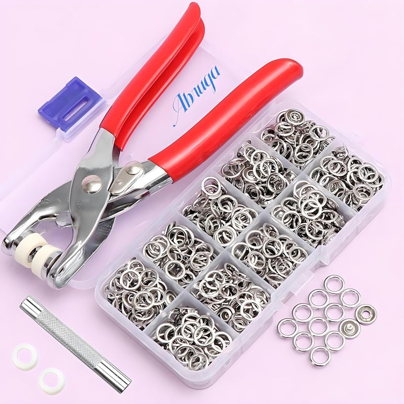 Abruga 100 Sets Abruga Metal Snaps Buttons, Five Claw Buckle Installation Plier Tool Set, Snap Fastener Plier Tool, Metal Prong Snaps Buttons for Clothing Leather Crafting Sewing - Image 1