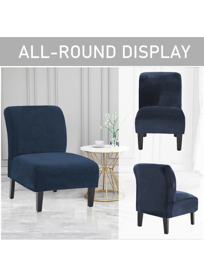UCCONO Armless Accent Chair Slipcovers, Thick Velvet Slipper Accent Chair Covers for Living Room/Hotel Oversized Big Chairs, Removable Furniture Protector with Elastic Bottom, Machine Washable (Navy) - Image 4