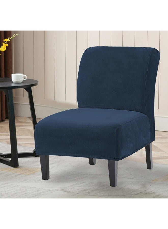 UCCONO Armless Accent Chair Slipcovers, Thick Velvet Slipper Accent Chair Covers for Living Room/Hotel Oversized Big Chairs, Removable Furniture Protector with Elastic Bottom, Machine Washable (Navy) - Image 2