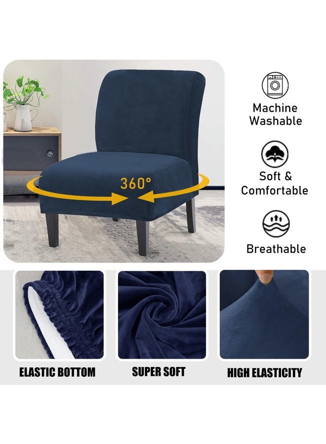UCCONO Armless Accent Chair Slipcovers, Thick Velvet Slipper Accent Chair Covers for Living Room/Hotel Oversized Big Chairs, Removable Furniture Protector with Elastic Bottom, Machine Washable (Navy) - Image 3