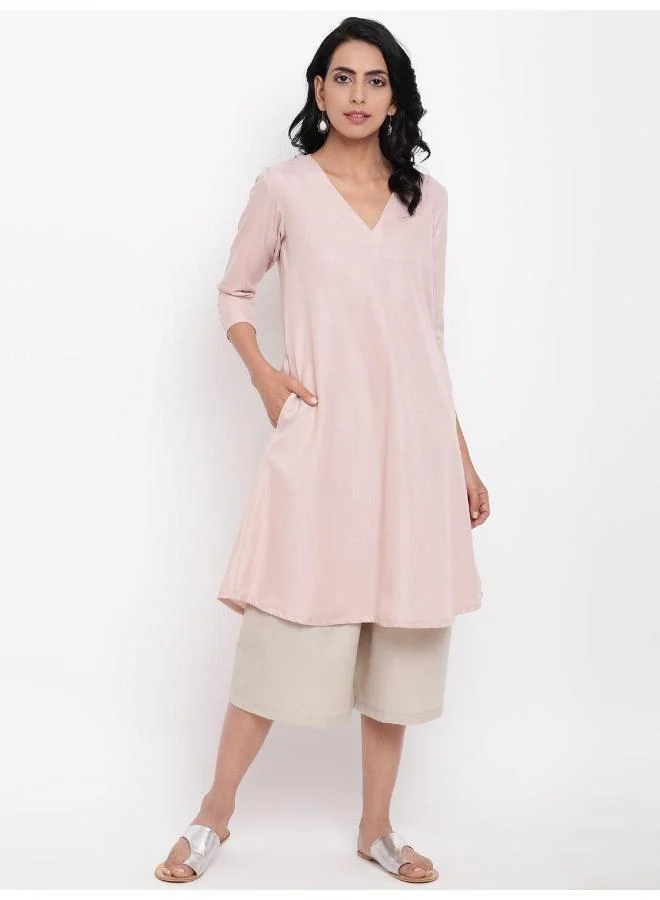 trueBrowns Linen Cotton Rose Kurta Pant Set