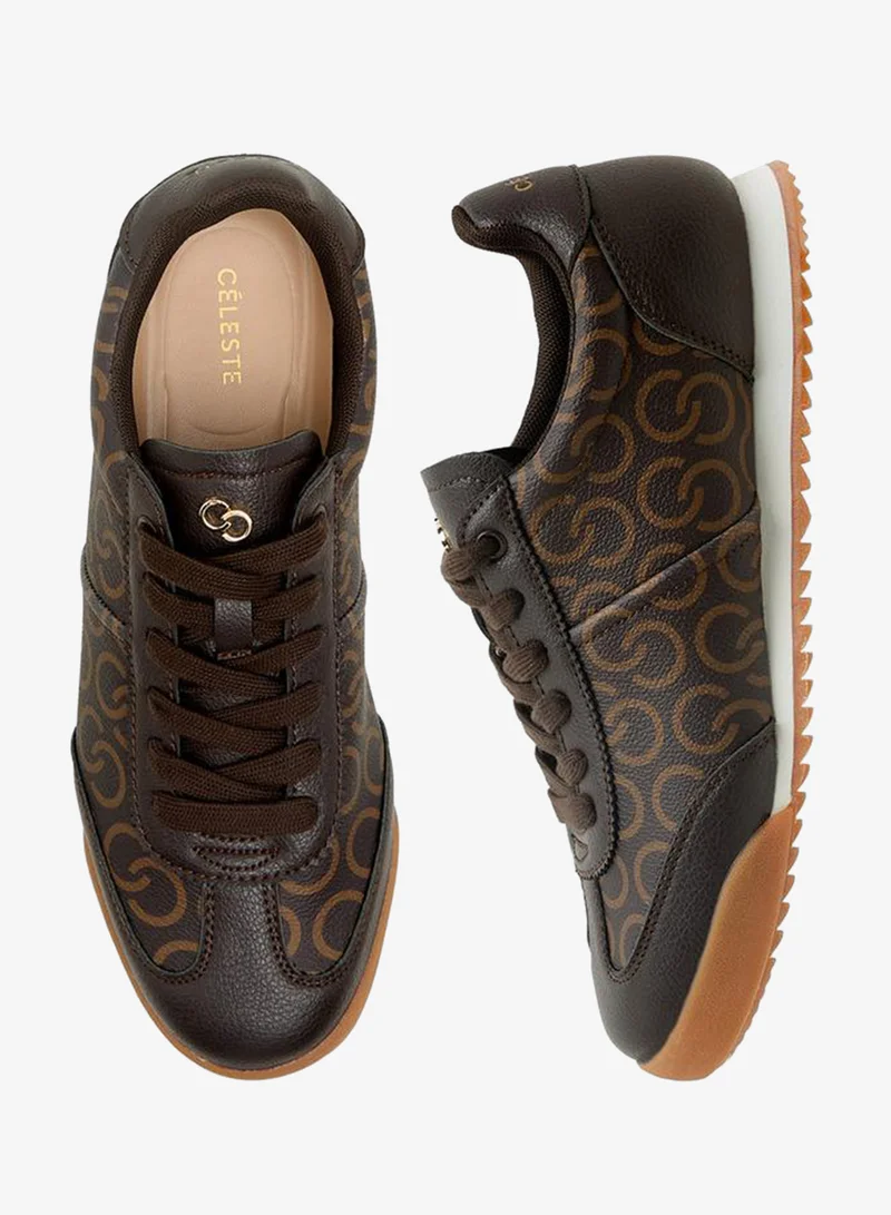 Celeste Women Monogram Print Lace-Up Sneakers