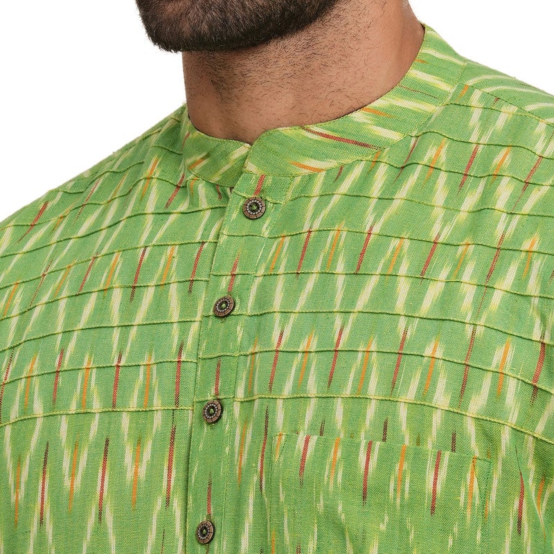 ARCHATTIRE Men’s Green Cotton Ikat Weave Kurta - Image 4