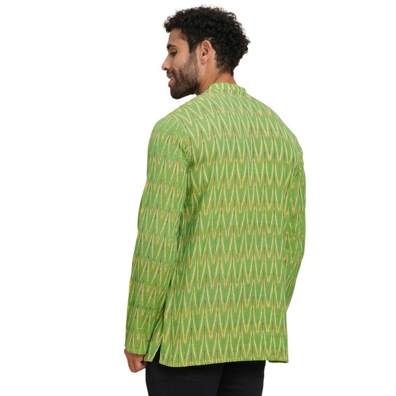 ARCHATTIRE Men’s Green Cotton Ikat Weave Kurta - Image 2