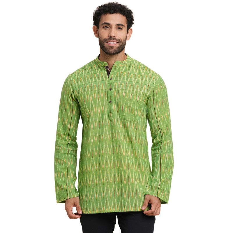 ARCHATTIRE Men’s Green Cotton Ikat Weave Kurta - Image 1