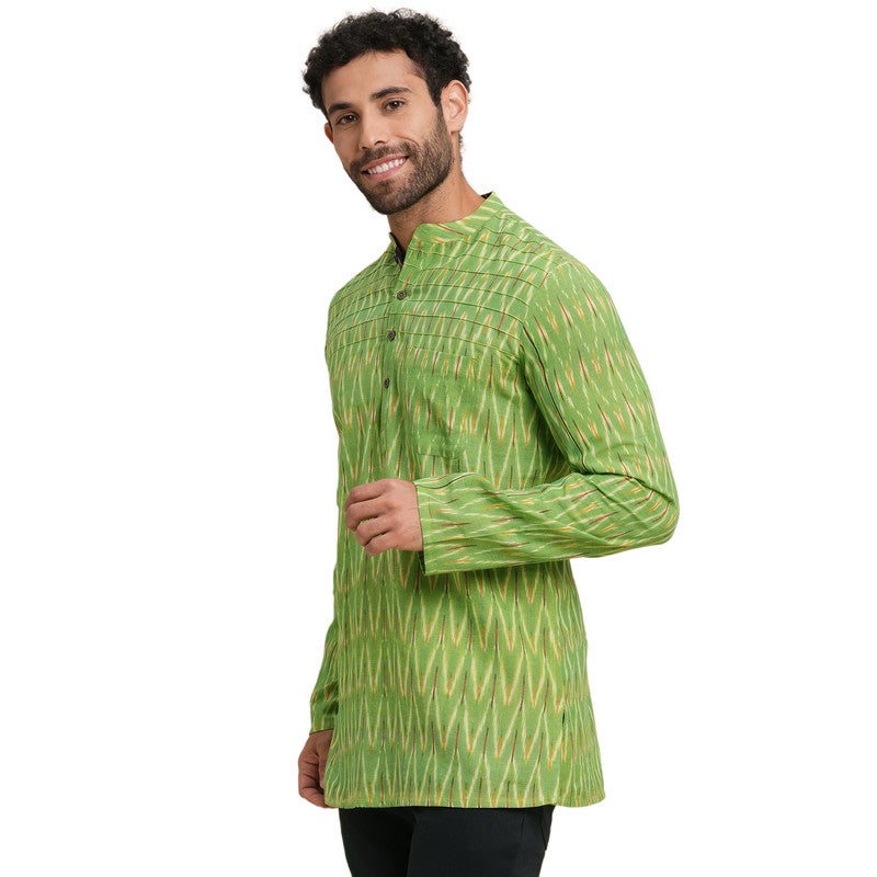 ARCHATTIRE Men’s Green Cotton Ikat Weave Kurta - Image 5