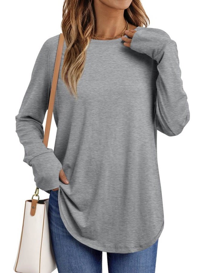 AUTOMET Womens Long Sleeve Shirts Crew Neck Casual Tshirts Fall Fashion Tops Loose Fit Lightweight Y2k Outfits Clothes Grey - Image 1