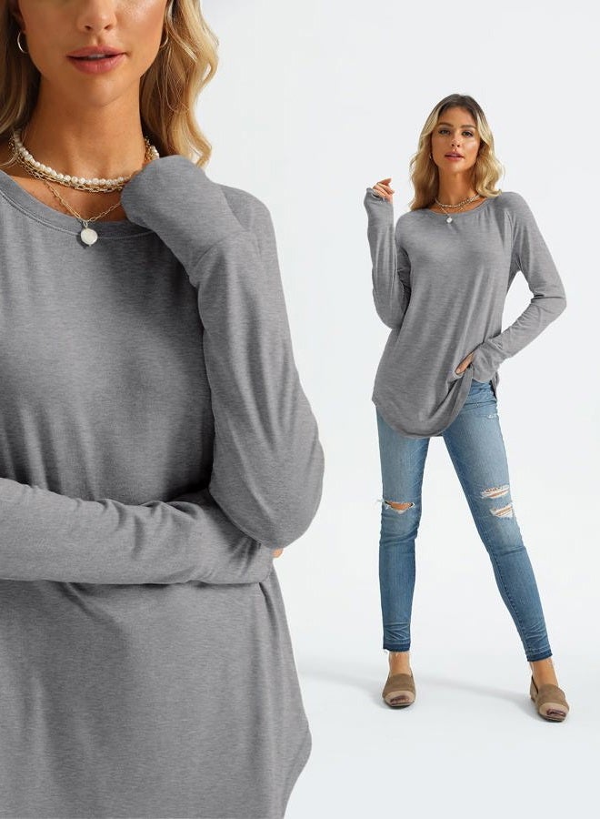 AUTOMET Womens Long Sleeve Shirts Crew Neck Casual Tshirts Fall Fashion Tops Loose Fit Lightweight Y2k Outfits Clothes Grey - Image 3