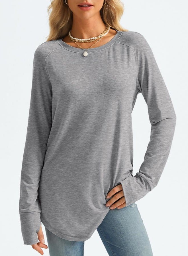 AUTOMET Womens Long Sleeve Shirts Crew Neck Casual Tshirts Fall Fashion Tops Loose Fit Lightweight Y2k Outfits Clothes Grey - Image 2