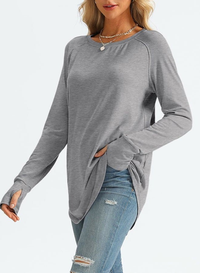 AUTOMET Womens Long Sleeve Shirts Crew Neck Casual Tshirts Fall Fashion Tops Loose Fit Lightweight Y2k Outfits Clothes Grey - Image 4