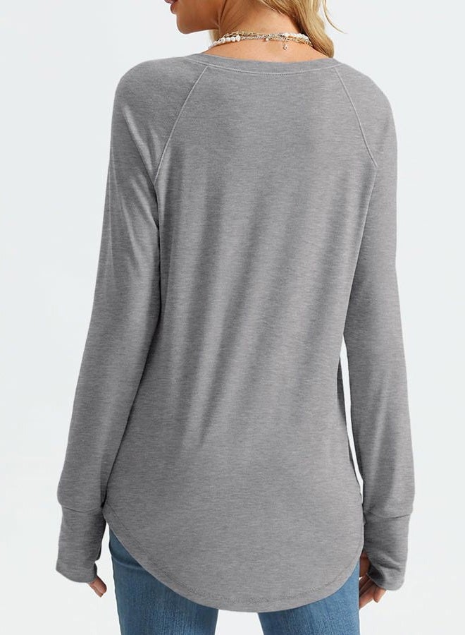 AUTOMET Womens Long Sleeve Shirts Crew Neck Casual Tshirts Fall Fashion Tops Loose Fit Lightweight Y2k Outfits Clothes Grey - Image 5