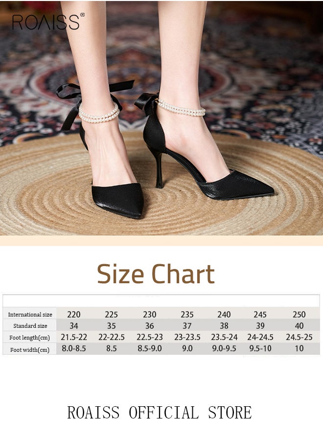 roaiss - Women High Heels with Pearl Strap Pointed Toe Shallow Design Fashionable and Versatile for Daily Commuting - Image 1
