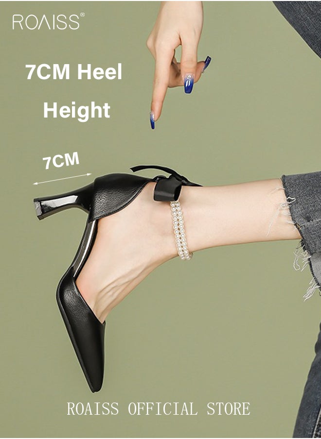 roaiss - Women High Heels with Pearl Strap Pointed Toe Shallow Design Fashionable and Versatile for Daily Commuting - Image 1