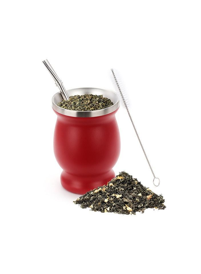Y&D Yerba Mate Tea Cup, Stainless Steel Double Walled Easy Wash Household Insulation Gourds for Loose Leaf Drinking with Bombilla Straw, 230 Ml