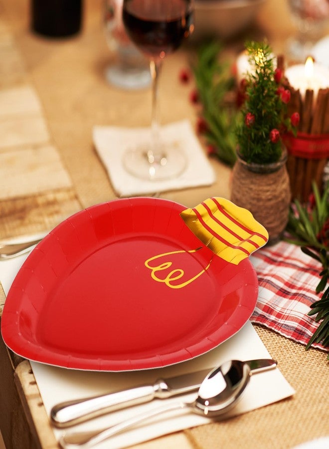 Whaline 30Pcs Christmas Paper Plate Gold Foil Dinner Plate Christmas Lights Shape Disposable Plates Red Pink Green for Xmas Winter Holiday Party Supplies, 10.4 x 6.7 In - Image 5