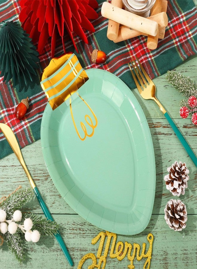 Whaline 30Pcs Christmas Paper Plate Gold Foil Dinner Plate Christmas Lights Shape Disposable Plates Red Pink Green for Xmas Winter Holiday Party Supplies, 10.4 x 6.7 In - Image 4