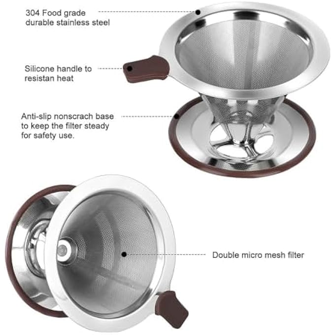 Bukela Pour Over Coffee Dripper Reusable Paperless Coffee Filter Professional Stainless Steel Drip Cone Brew Strainer Upgraded Double Micro Mesh Filter With Cup Stand 12 Cup - Image 4