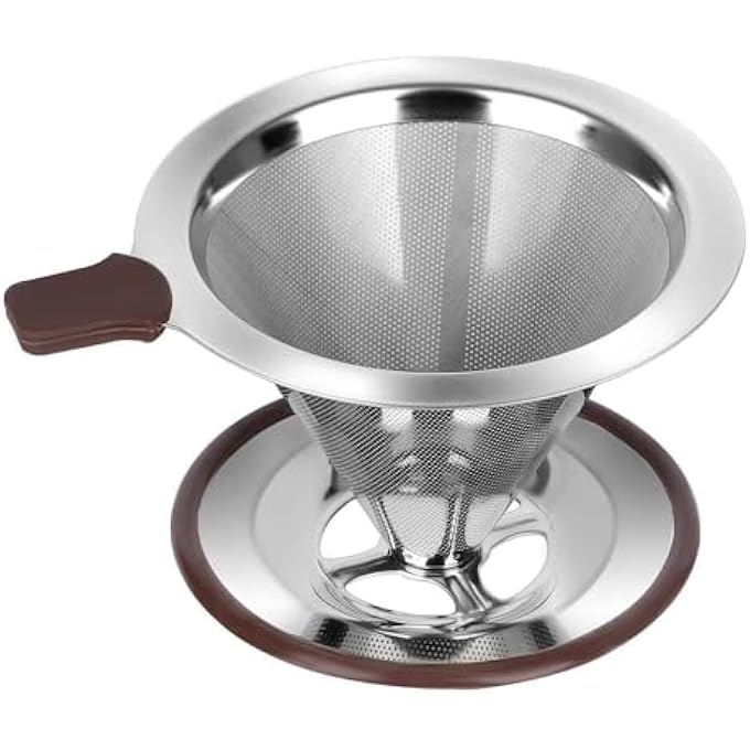 Bukela Pour Over Coffee Dripper Reusable Paperless Coffee Filter Professional Stainless Steel Drip Cone Brew Strainer Upgraded Double Micro Mesh Filter With Cup Stand 12 Cup - Image 1