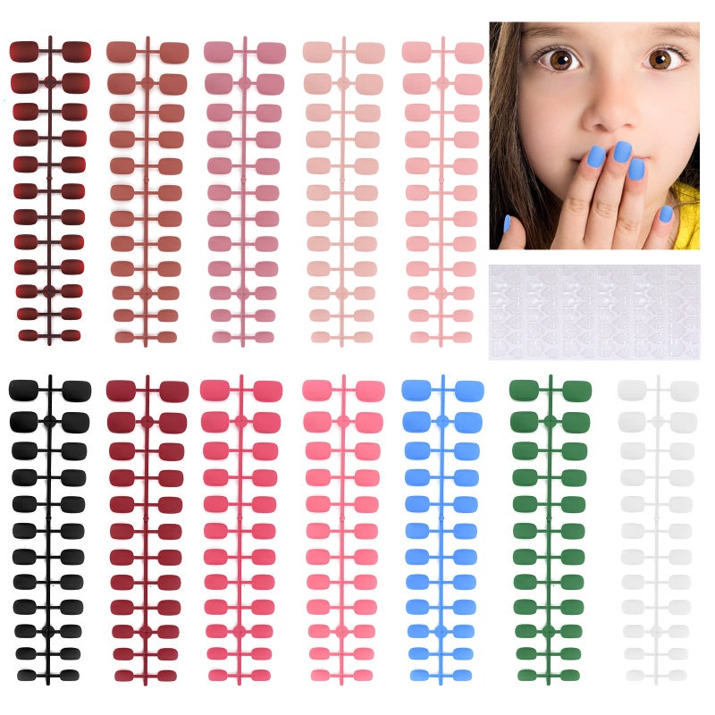 288 Pieces Kids Short Matte Press on Nails TOROKOM Children Fake Nails 12 Colors Acrylic Nails Art Tip for Kids Short Square Full Cover Fake Nails for Women Girls 12 Matte Colors