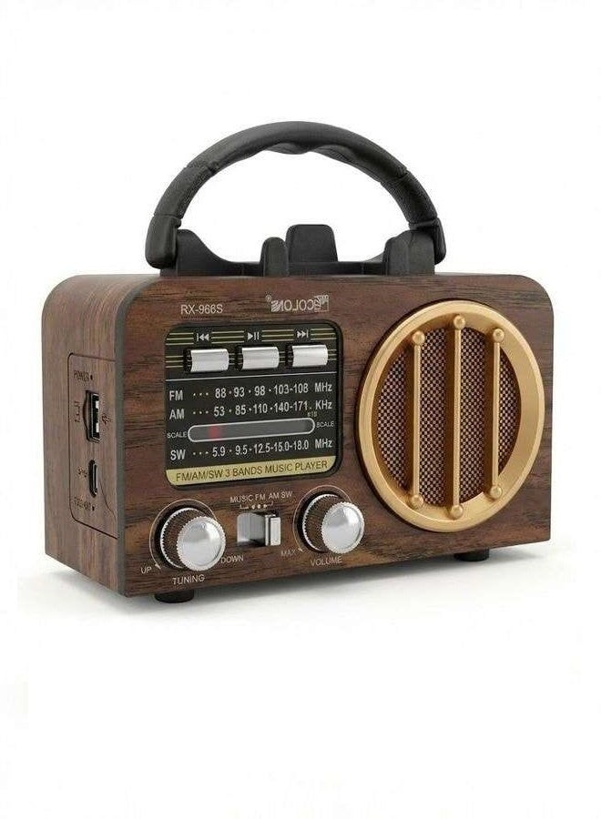 Golon RX-966 Portable Multi Band FM/AM/SW Radio with Bluetooth Speaker, MP3 Player, USB & TF Card Support, Battery Powered, Type-C Charging, Classic Wooden Retro Design - Image 2
