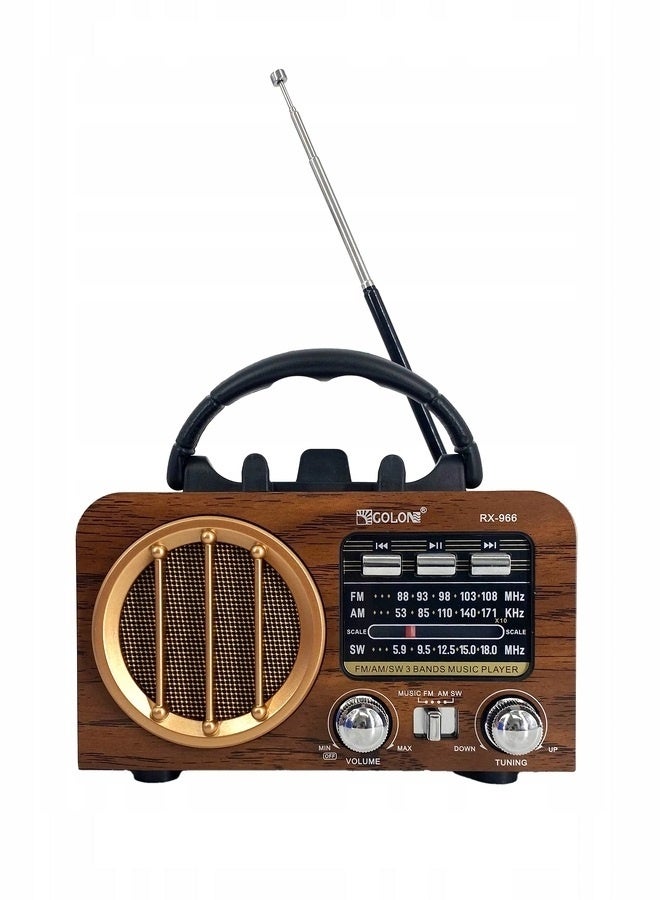 Golon RX-966 Portable Multi Band FM/AM/SW Radio with Bluetooth Speaker, MP3 Player, USB & TF Card Support, Battery Powered, Type-C Charging, Classic Wooden Retro Design - Image 1