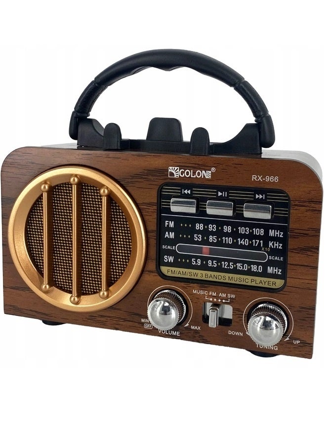 Golon RX-966 Portable Multi Band FM/AM/SW Radio with Bluetooth Speaker, MP3 Player, USB & TF Card Support, Battery Powered, Type-C Charging, Classic Wooden Retro Design - Image 4