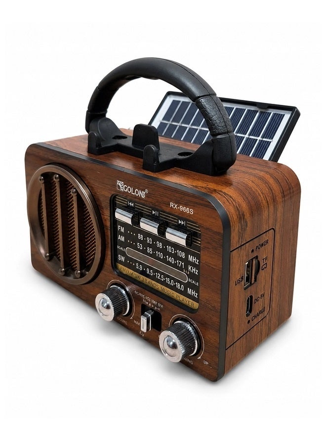 Golon RX-966 Portable Multi Band FM/AM/SW Radio with Bluetooth Speaker, MP3 Player, USB & TF Card Support, Battery Powered, Type-C Charging, Classic Wooden Retro Design - Image 3