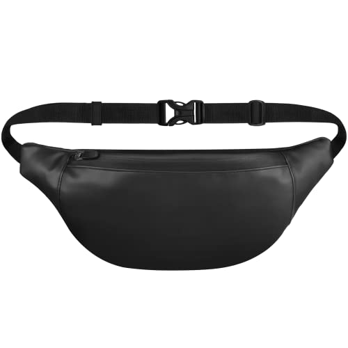Syutm Unisex Premium Leather Waist Pack Travel Handy Hiking Zip Pouch Elegant Style Document Money Phone Belt Sport Bag for Men and Women Adjustable Strap (Charcole Black) - Image 1