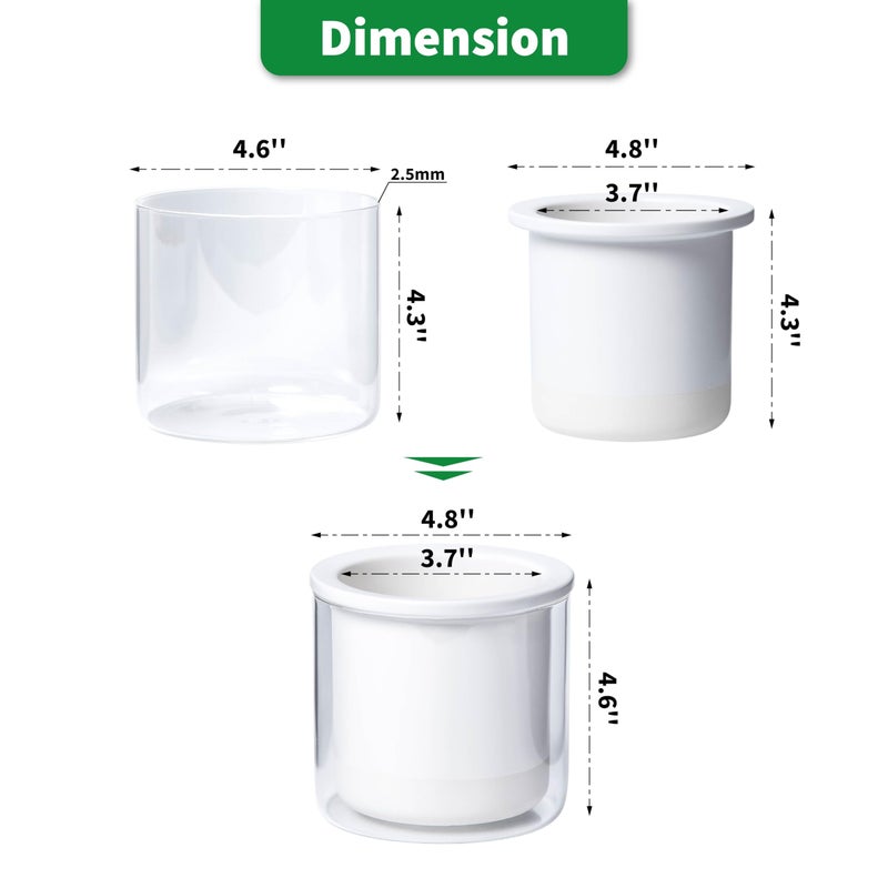 Phoenix Vine 4 Inch Self Watering Planter Pot, Design White Terracotta Pots for Plants, Indoor Cylinder Terra Cotta Pots with Glass Vase, Set of 4, 51-B-E-4 - Image 4